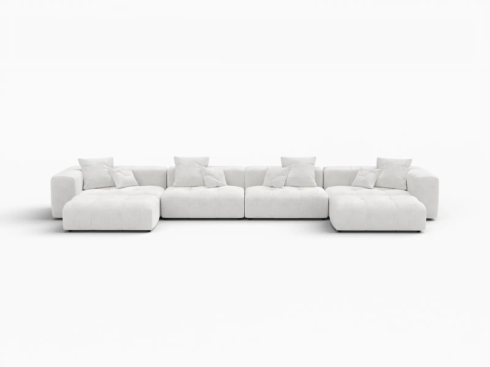 Matrix 4-Seater White U-Shaped Sectional | 6-Piece (Includes 2 Ottomans), Linen Fabric, Family Room Seating
