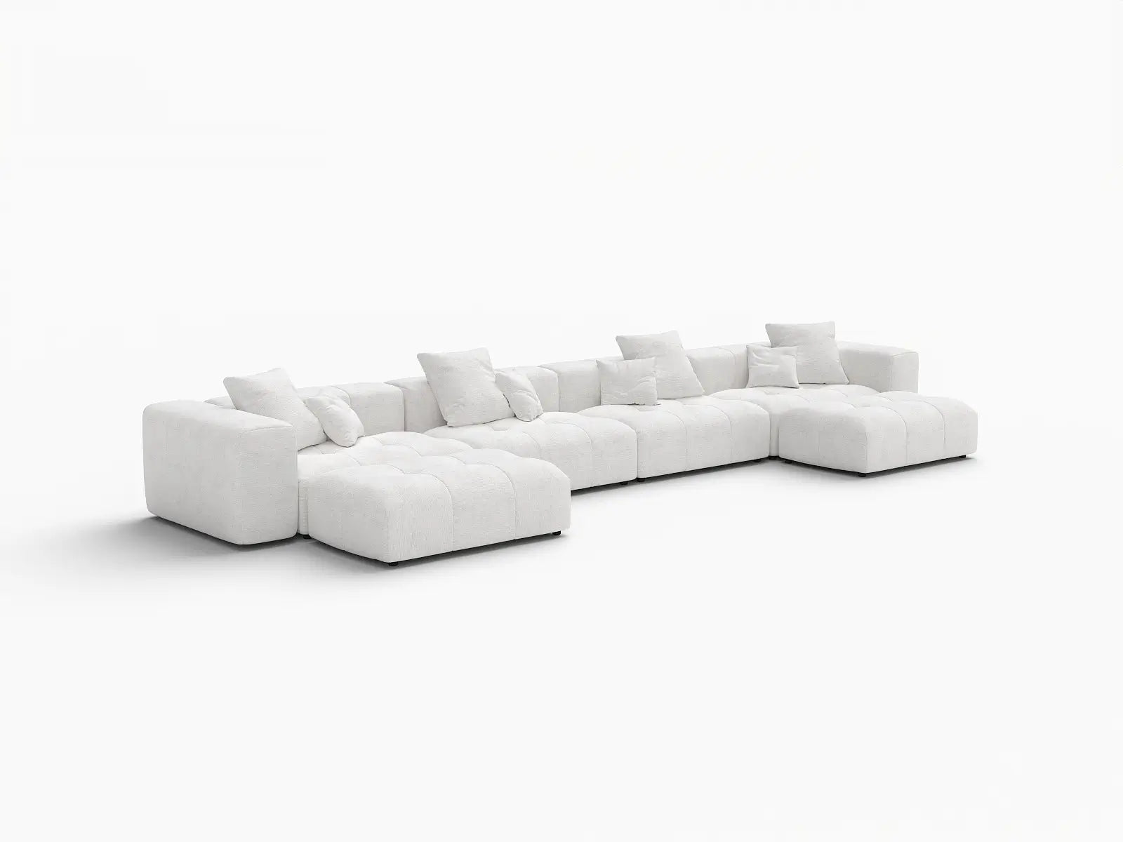 Matrix 4-Seater White U-Shaped Sectional | 6-Piece (Includes 2 Ottomans), Linen Fabric, Family Room Seating