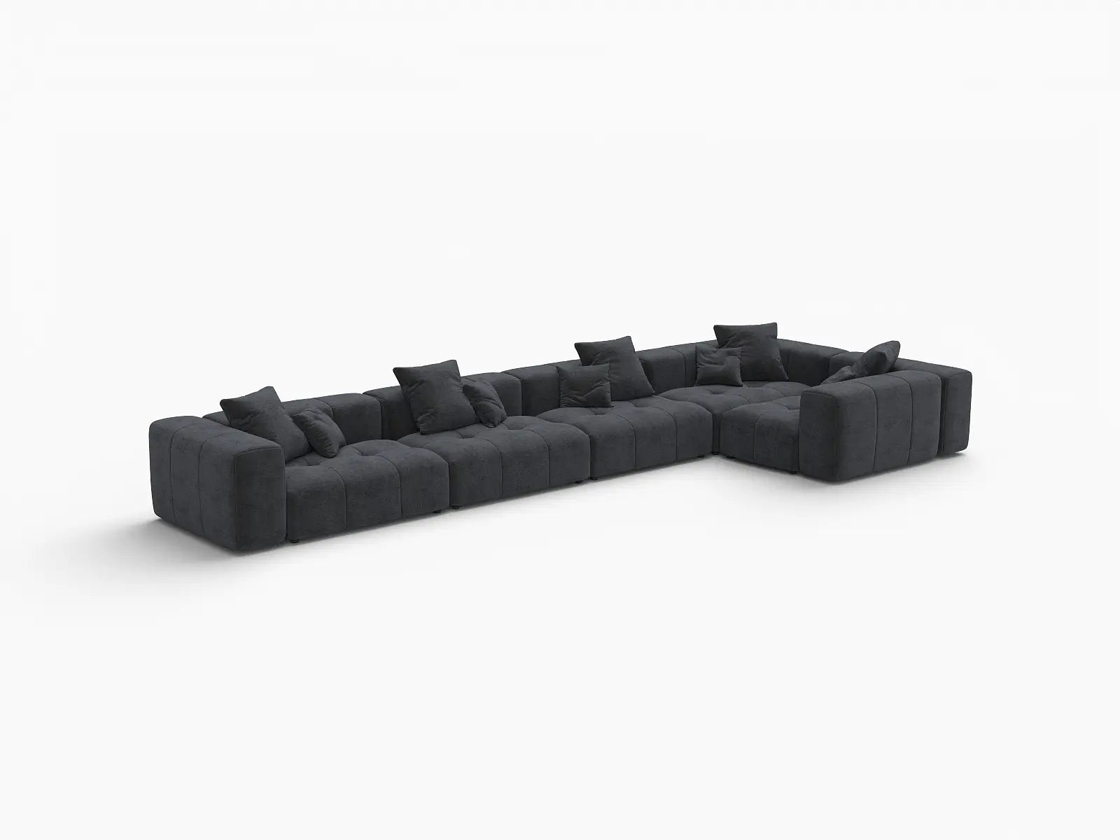 Matrix 5-Seater Black Large Space L-Shaped Sectional | 5-Piece, Linen Fabric