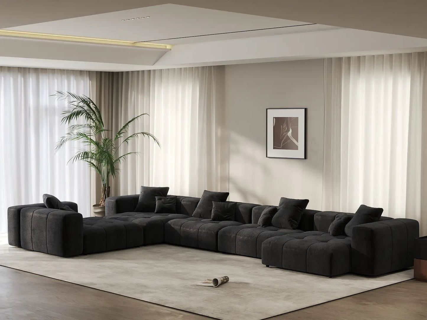 Matrix 5-Seater Black Linen L-Shaped Sectional | 5-Piece, Contemporary Style