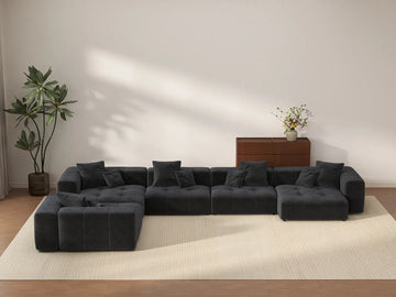 Matrix 5-Seater Black Linen L-Shaped Sectional | 5-Piece, Contemporary Style