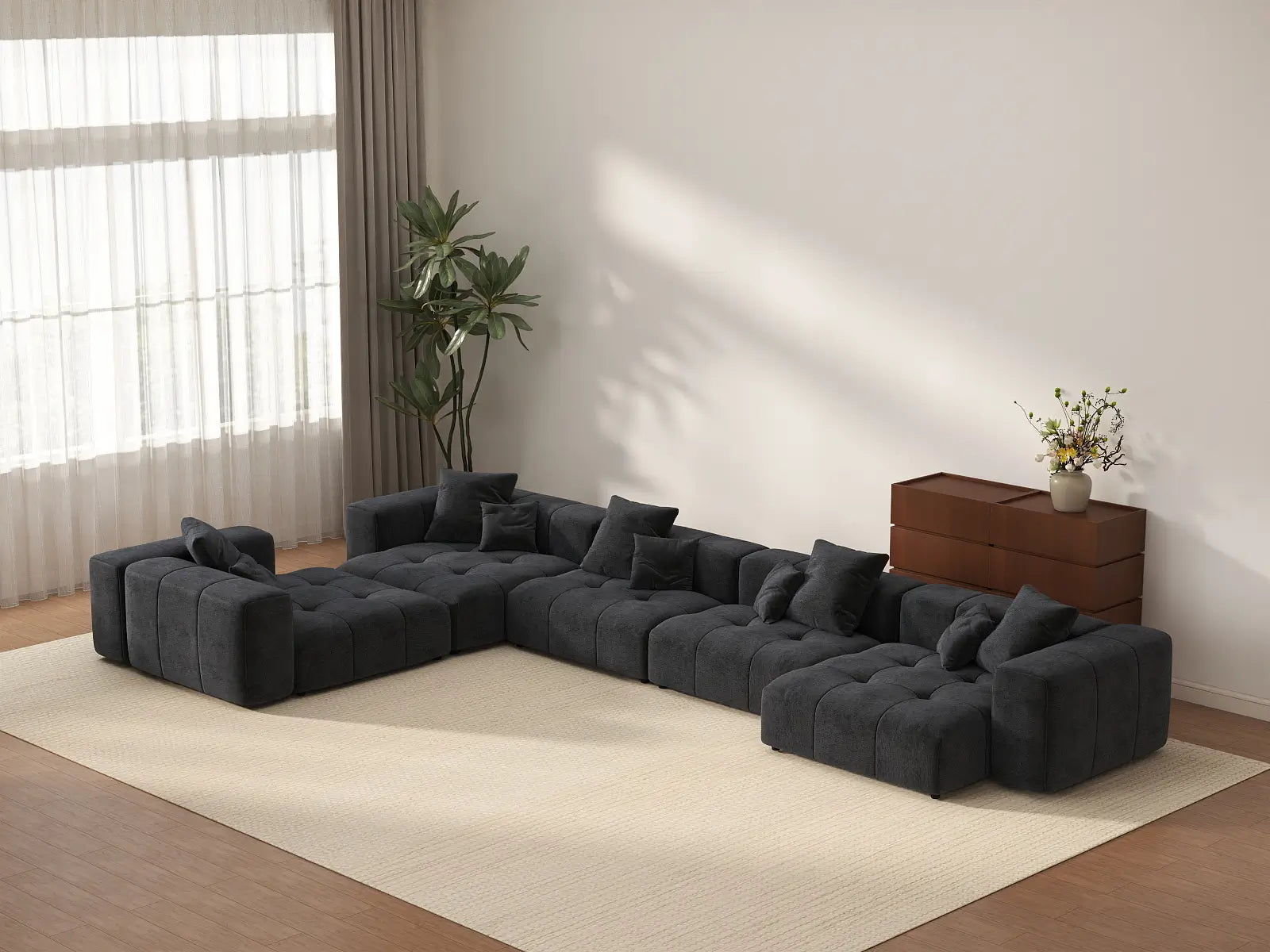 Matrix 5-Seater Black Linen L-Shaped Sectional | 5-Piece, Contemporary Style