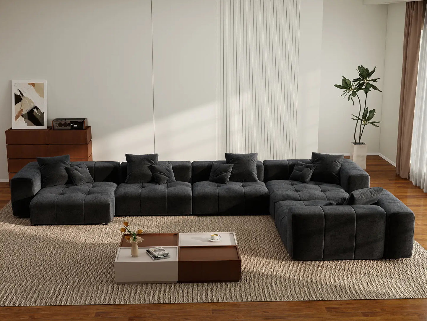 Matrix 5-Seater Black Linen L-Shaped Sectional | 5-Piece, Contemporary Style