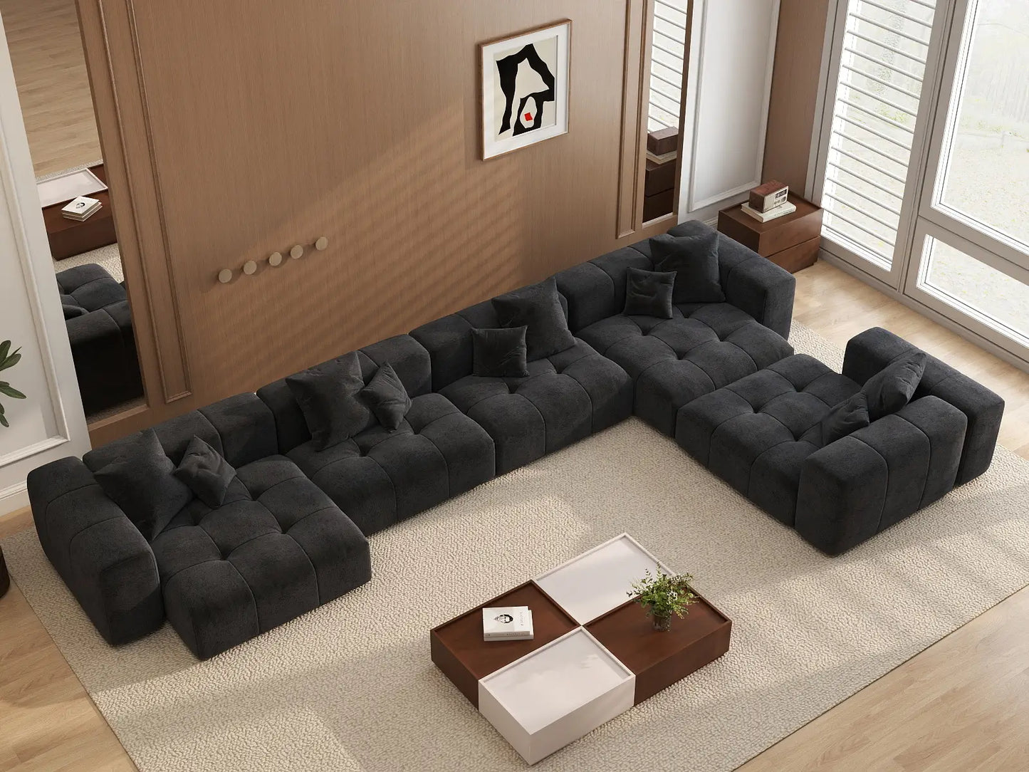 Matrix 5-Seater Black Linen L-Shaped Sectional | 5-Piece, Contemporary Style