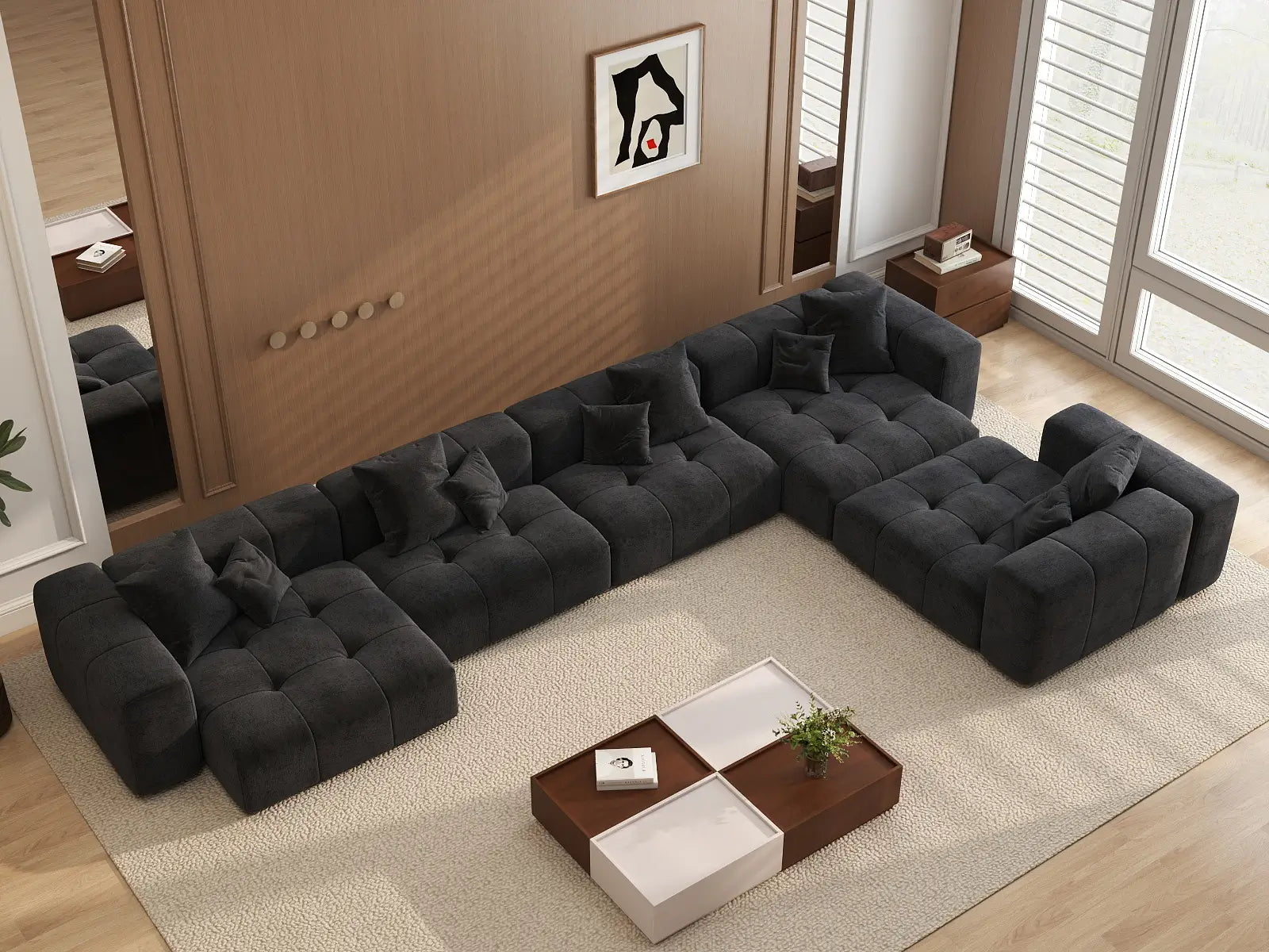 Matrix 5-Seater Black Linen L-Shaped Sectional | 5-Piece, Contemporary Style