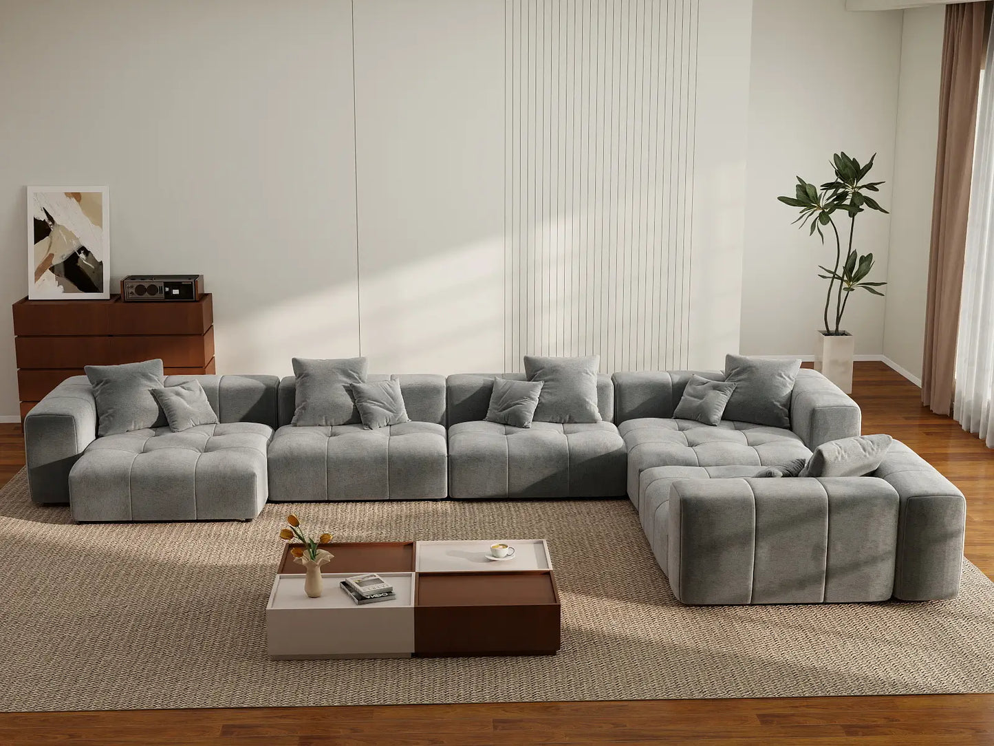 Matrix 5-Seater Light Grey Large Space L-Shaped Sectional | 5-Piece, Linen Fabric