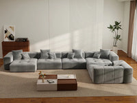 Matrix 5-Seater Light Grey Large Space L-Shaped Sectional | 5-Piece, Linen Fabric
