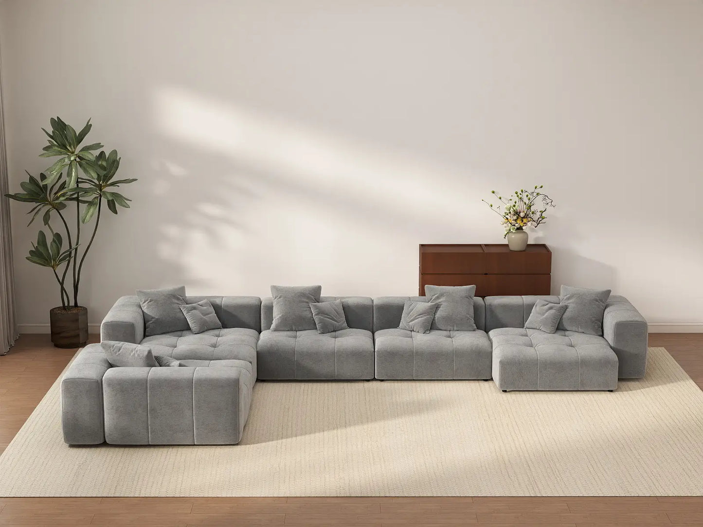Matrix 5-Seater Light Grey Large Space L-Shaped Sectional | 5-Piece, Linen Fabric