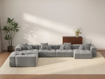 Matrix 5-Seater Light Grey Large Space L-Shaped Sectional | 5-Piece, Linen Fabric