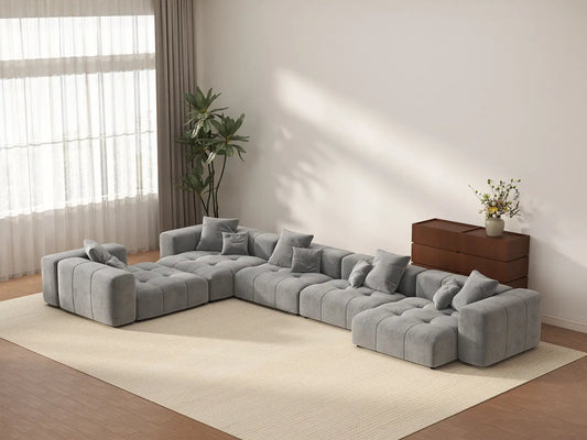 Matrix 5-Seater Light Grey Large Space L-Shaped Sectional | 5-Piece, Linen Fabric
