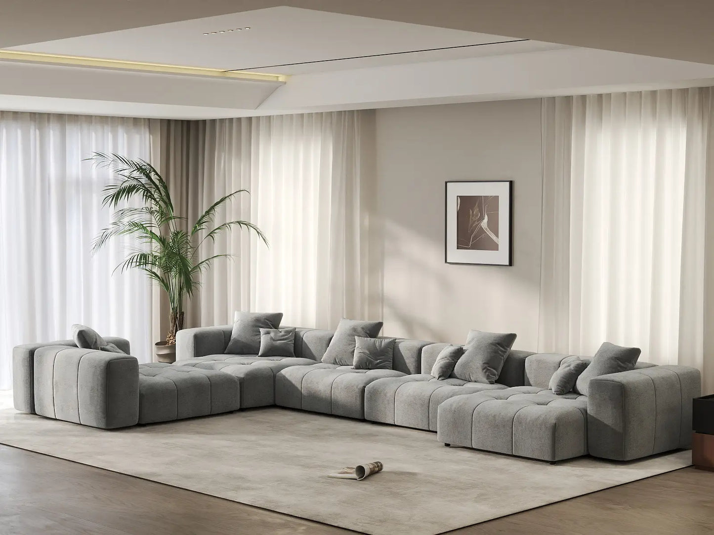 Matrix 5-Seater Light Grey Large Space L-Shaped Sectional | 5-Piece, Linen Fabric