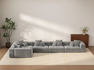 Matrix 5-Seater Light Grey Linen L-Shaped Sectional | 5-Piece, Large Space