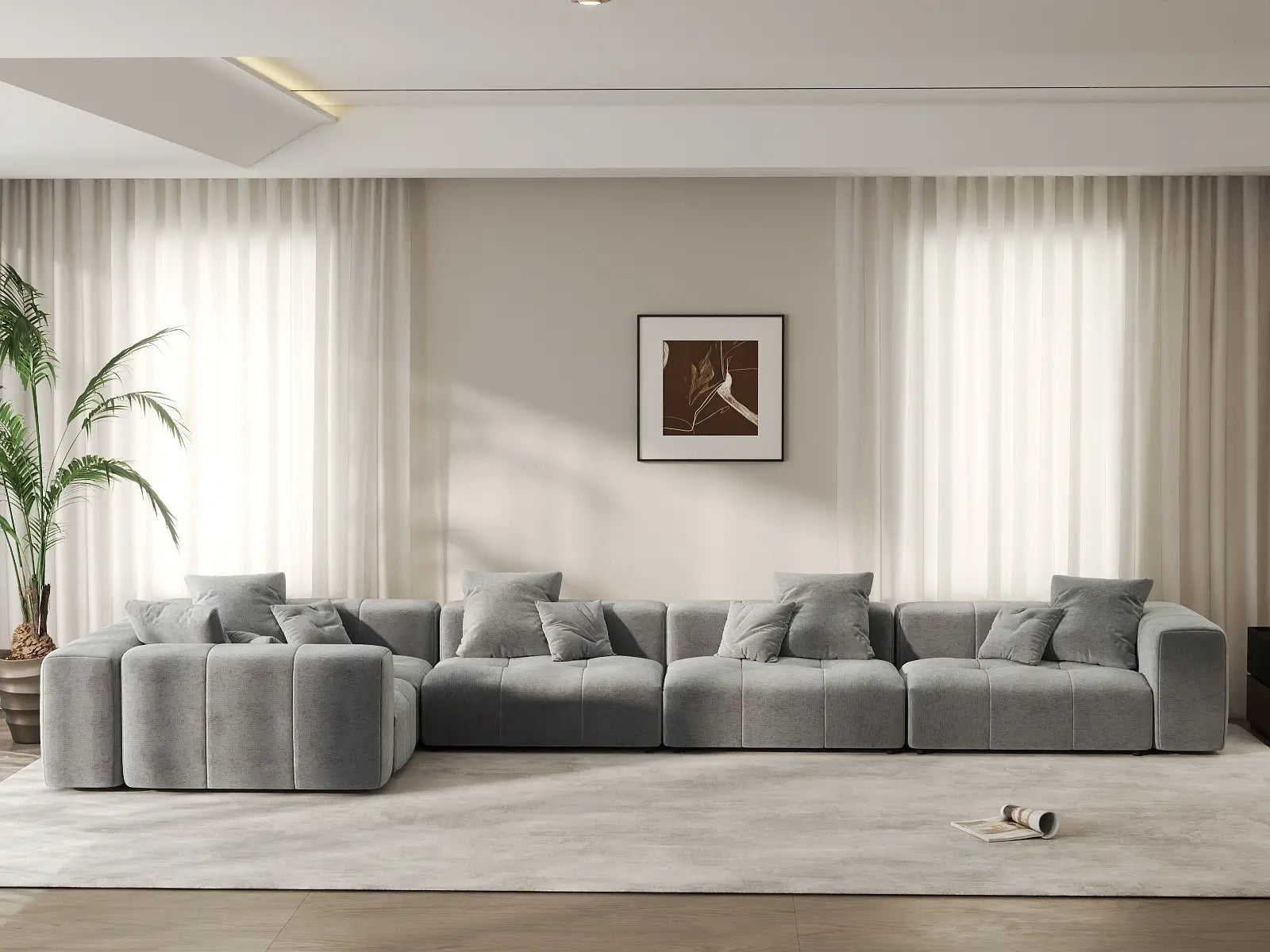 Matrix 5-Seater Light Grey Linen L-Shaped Sectional | 5-Piece, Large Space