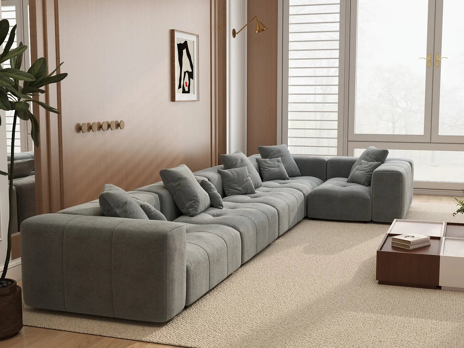 Matrix 5-Seater Light Grey Linen L-Shaped Sectional | 5-Piece, Large Space