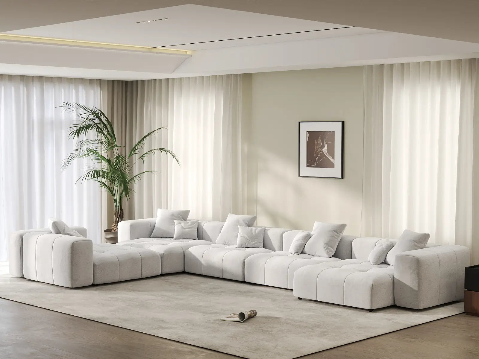 Matrix 5-Seater White Large Space L-Shaped Sectional | 5-Piece, Linen Fabric
