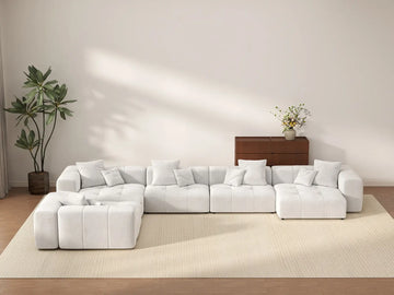 Matrix 5-Seater White Large Space L-Shaped Sectional | 5-Piece, Linen Fabric