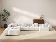 Matrix 5-Seater White Large Space L-Shaped Sectional | 5-Piece, Linen Fabric