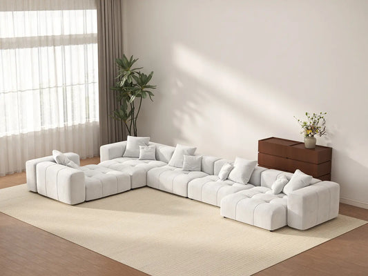 Matrix 5-Seater White Large Space L-Shaped Sectional | 5-Piece, Linen Fabric