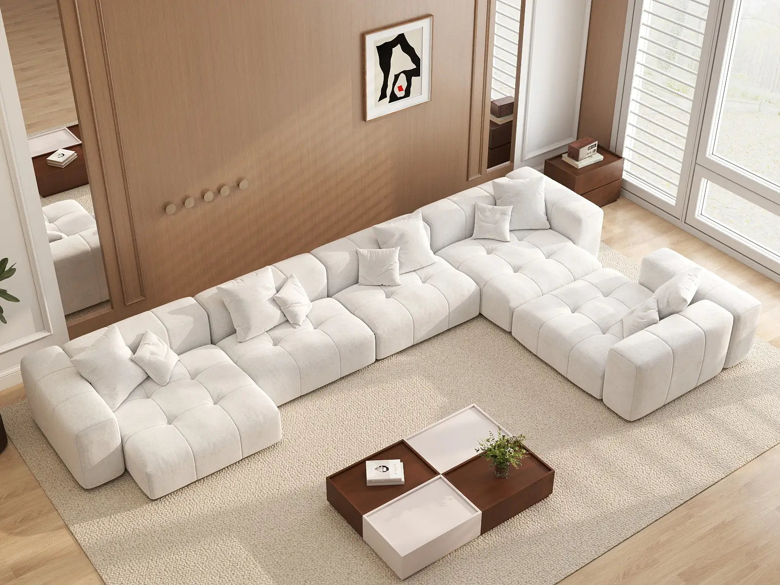 Matrix 5-Seater White Large Space L-Shaped Sectional | 5-Piece, Linen Fabric