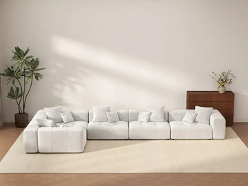Matrix 5-Seater White Linen L-Shaped Sectional | 5-Piece, Modern Style