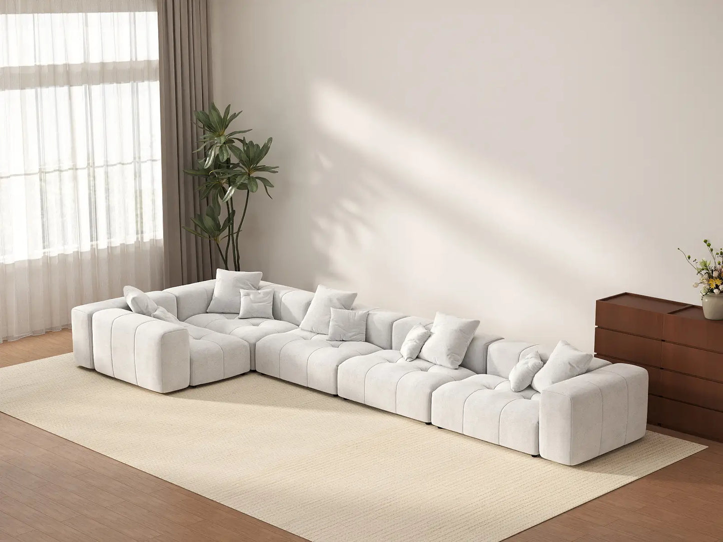 Matrix 5-Seater White Linen L-Shaped Sectional | 5-Piece, Modern Style