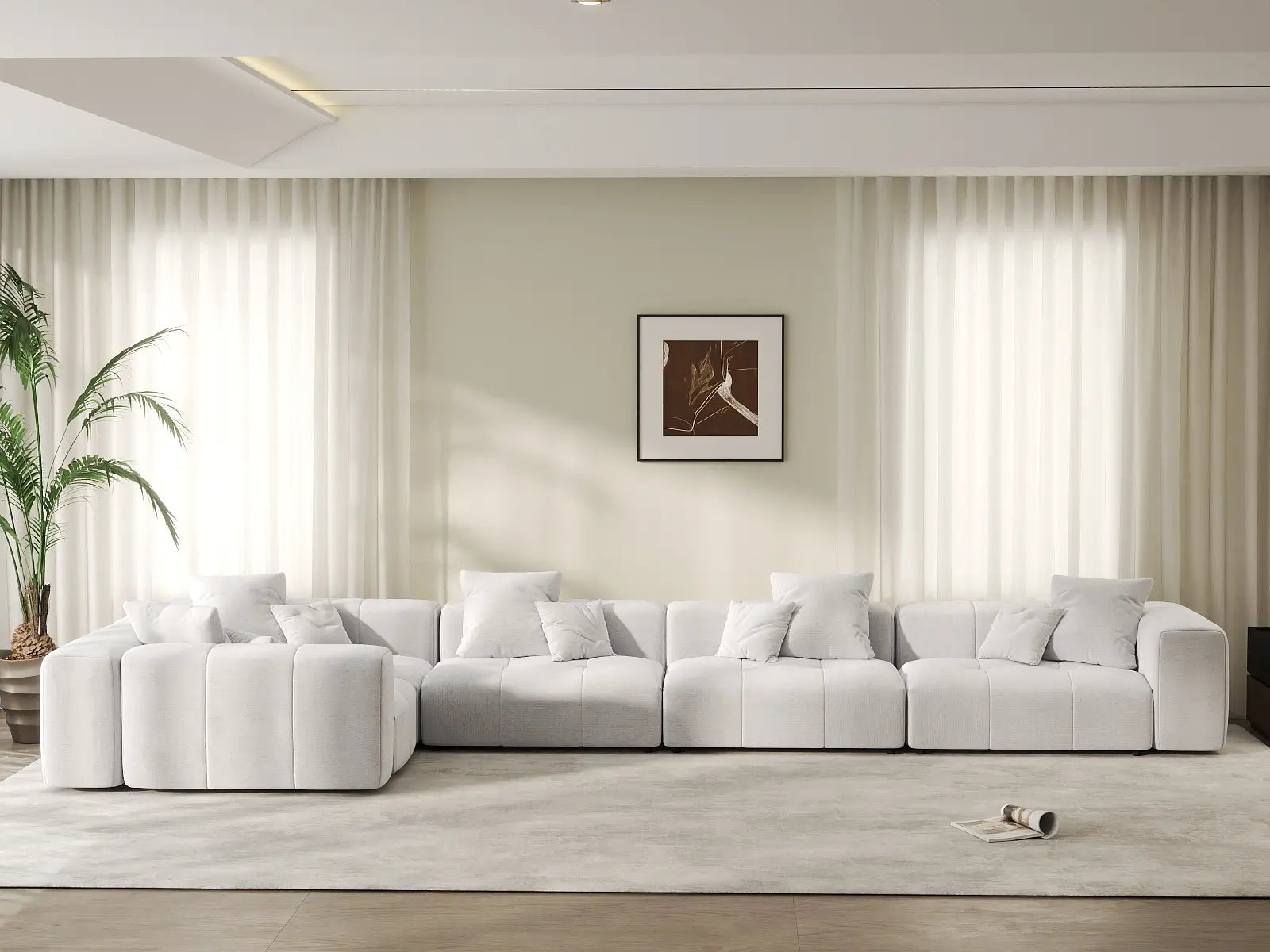 Matrix 5-Seater White Linen L-Shaped Sectional | 5-Piece, Modern Style