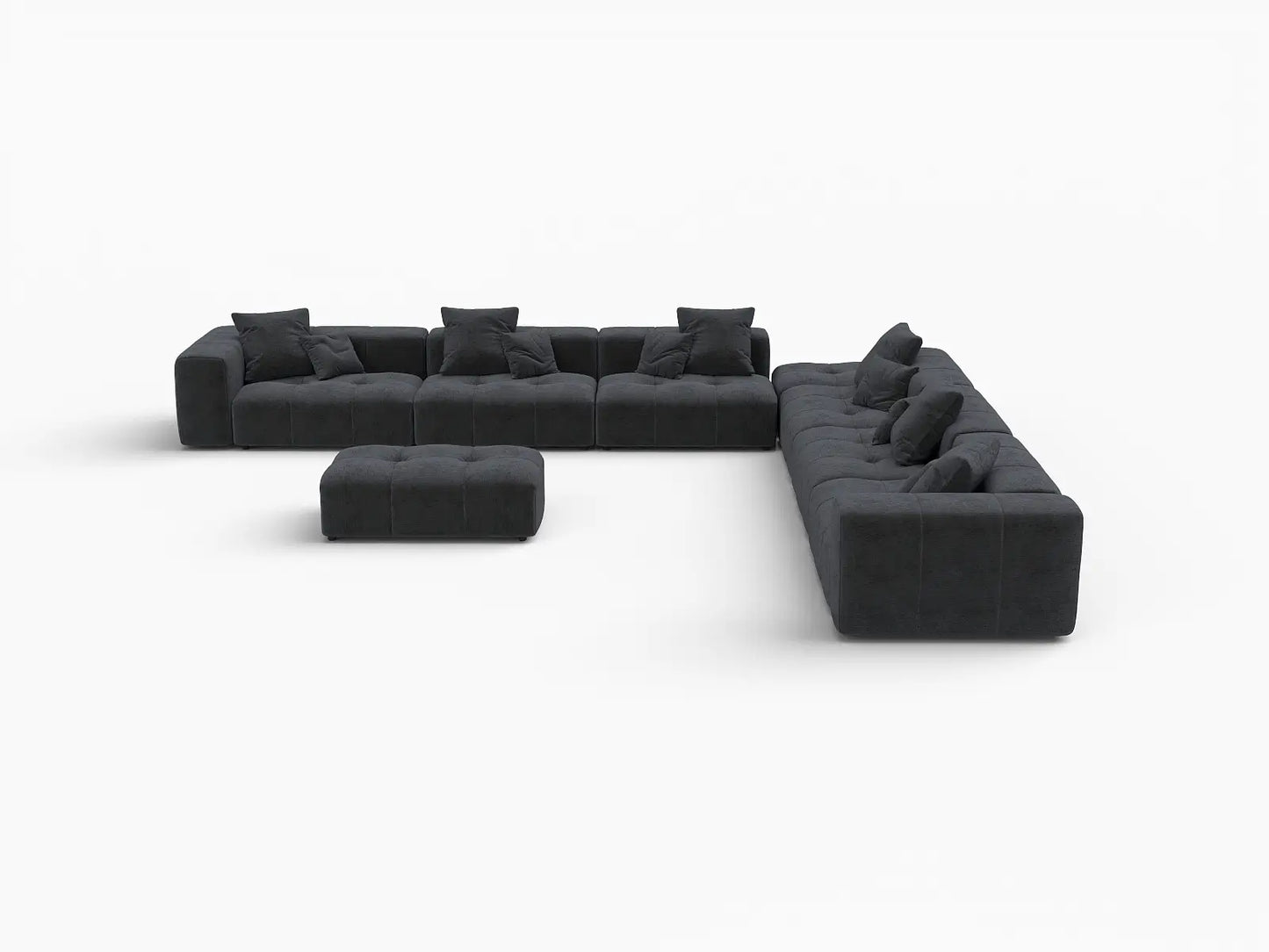 Sofá Matrix de 6 plazas de lino negro | Juego de 8 piezas (incluye 2 otomanas), diseño elegante