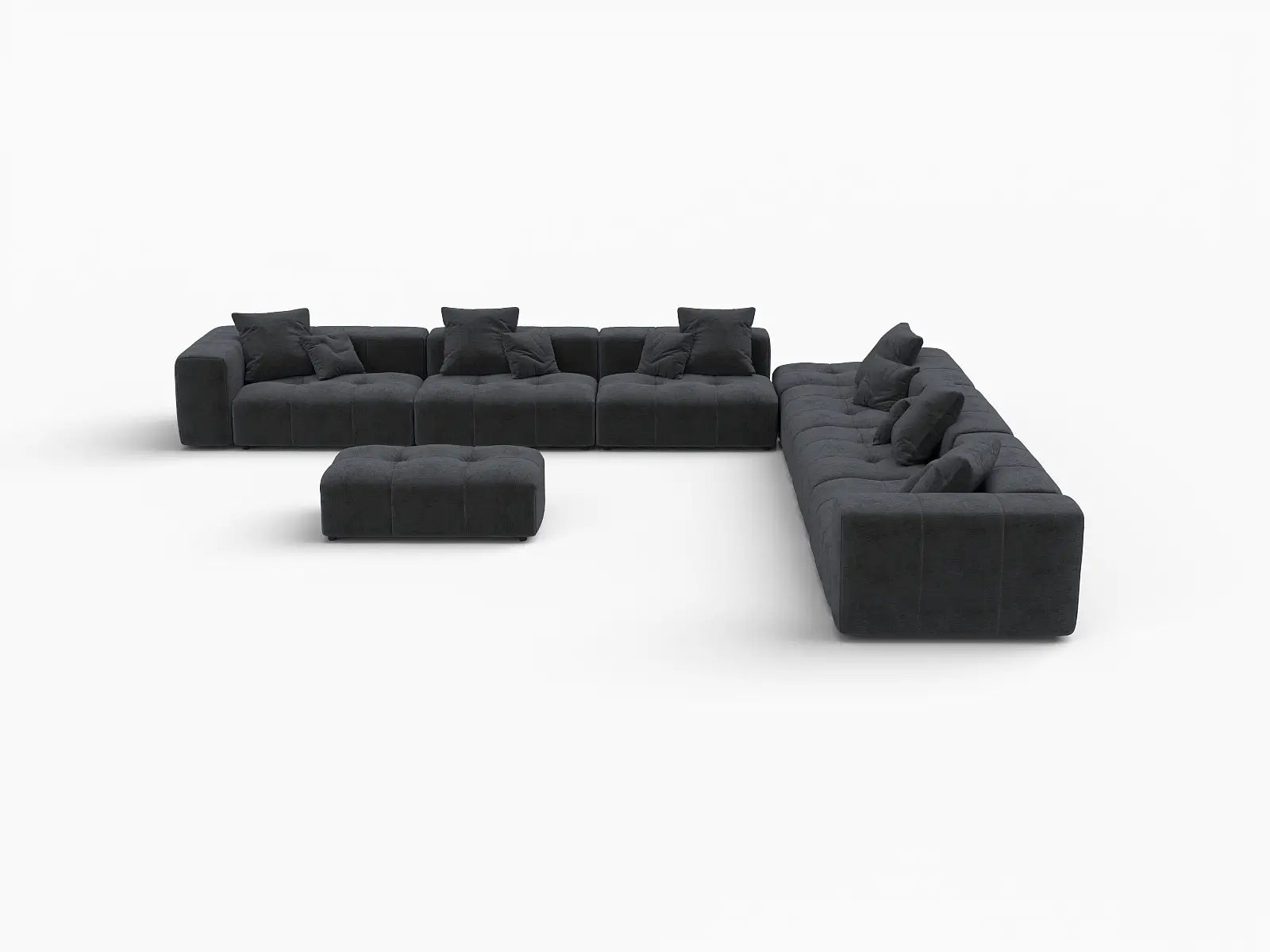 Sofá Matrix de 6 plazas de lino negro | Juego de 8 piezas (incluye 2 otomanas), diseño elegante