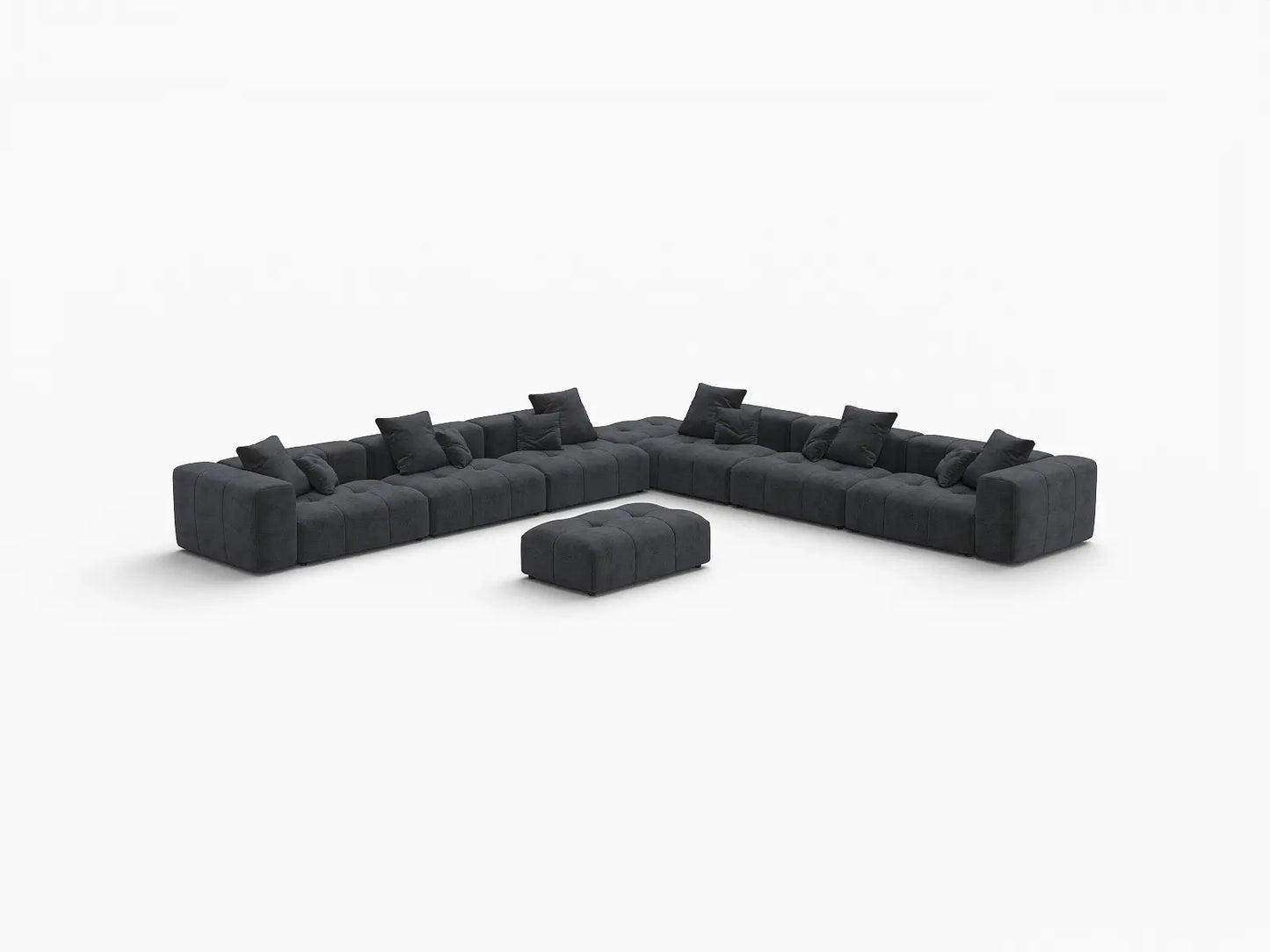 Sofá Matrix de 6 plazas de lino negro | Juego de 8 piezas (incluye 2 otomanas), diseño elegante