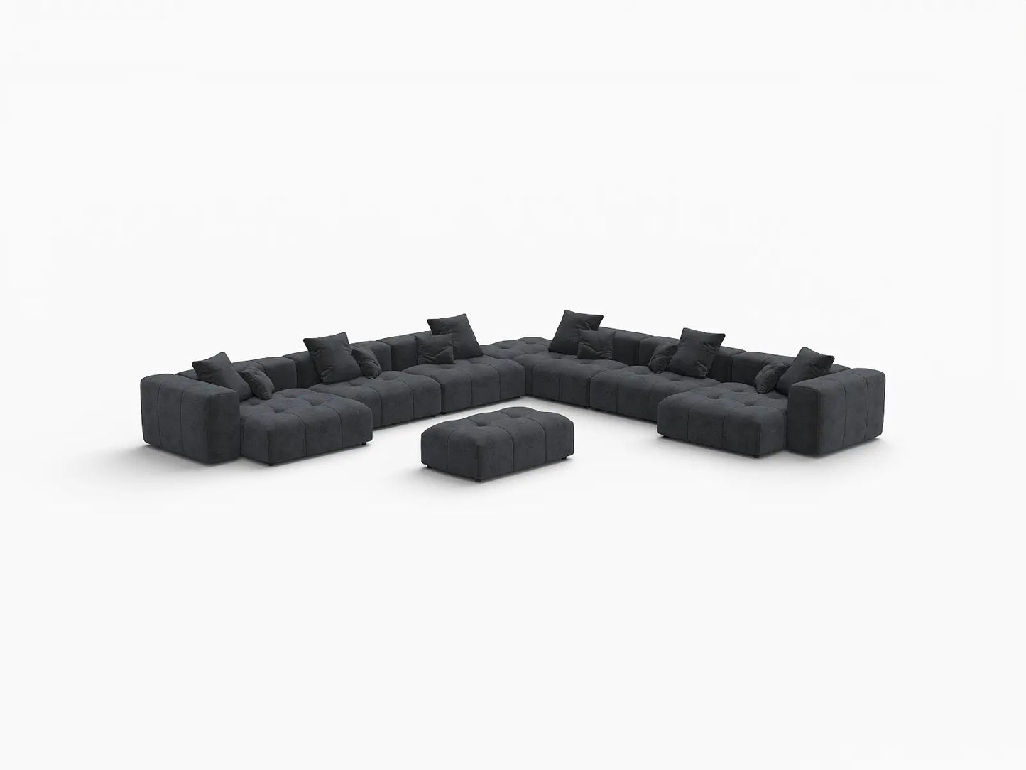 Juego de sofá de espacio abierto Matrix de 6 plazas en negro | 8 piezas (incluye 2 otomanas), tela de lino
