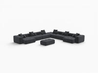 Juego de sofá de espacio abierto Matrix de 6 plazas en negro | 8 piezas (incluye 2 otomanas), tela de lino