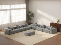 Matrix 6-Seater Light Grey Open Space Sofa Set | 8-Piece (Includes 2 Ottomans), Linen Fabric