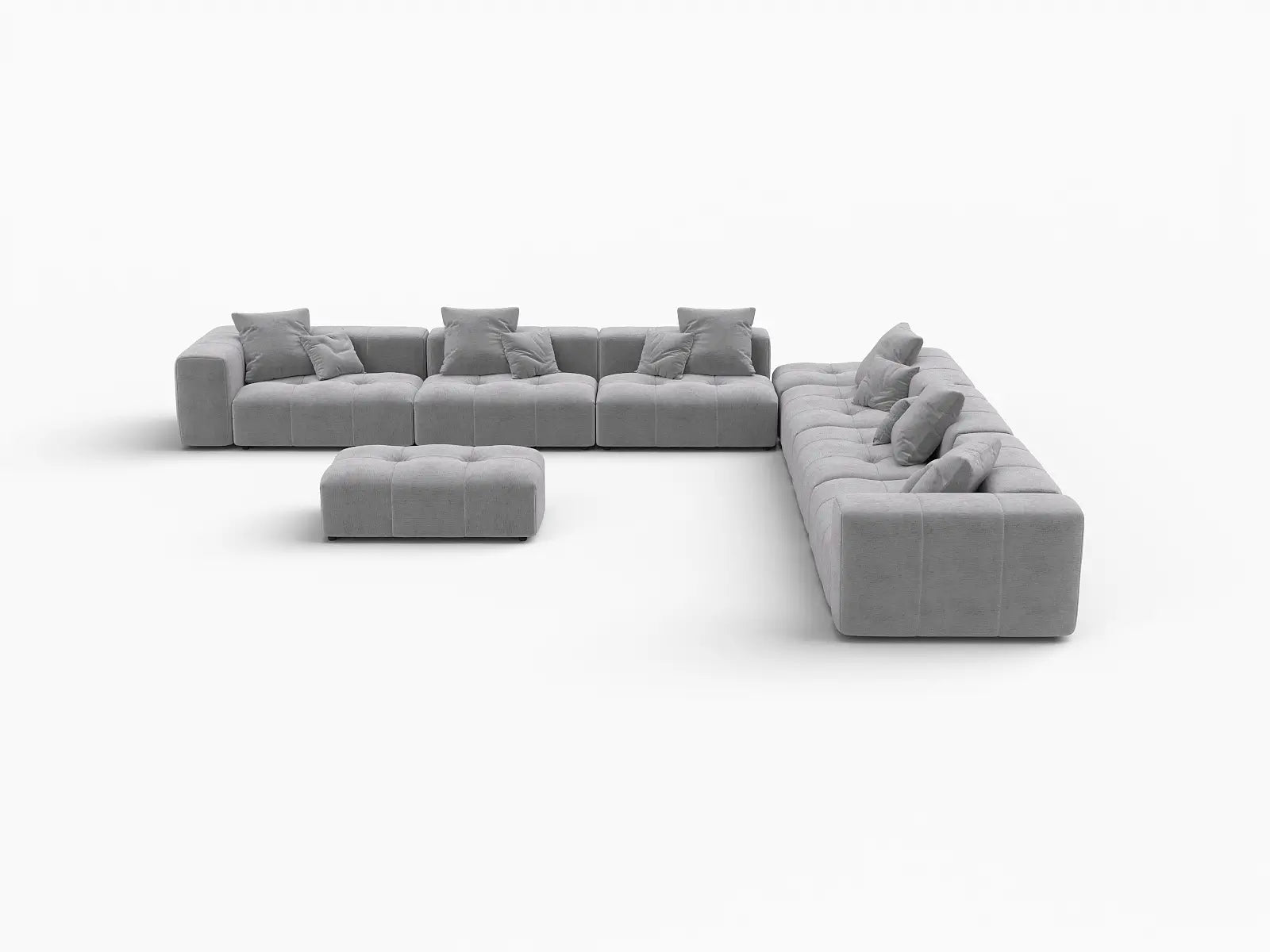 Matrix 6-Seater Light Grey Open Space Sofa Set | 8-Piece (Includes 2 Ottomans), Linen Fabric