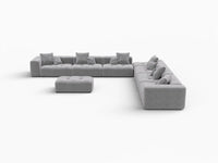 Matrix 6-Seater Light Grey Open Space Sofa Set | 8-Piece (Includes 2 Ottomans), Linen Fabric