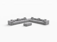 Matrix 6-Seater Light Grey Open Space Sofa Set | 8-Piece (Includes 2 Ottomans), Linen Fabric