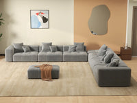 Matrix 6-Seater Light Grey Open Space Sofa Set | 8-Piece (Includes 2 Ottomans), Linen Fabric