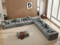 Matrix 6-Seater Light Grey Open Space Sofa Set | 8-Piece (Includes 2 Ottomans), Linen Fabric