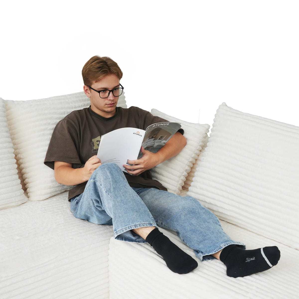 Matrix 8-Seater beige Modular U-Shaped Sectionals | 4-Piece, Corduroy Fabric, Large Space