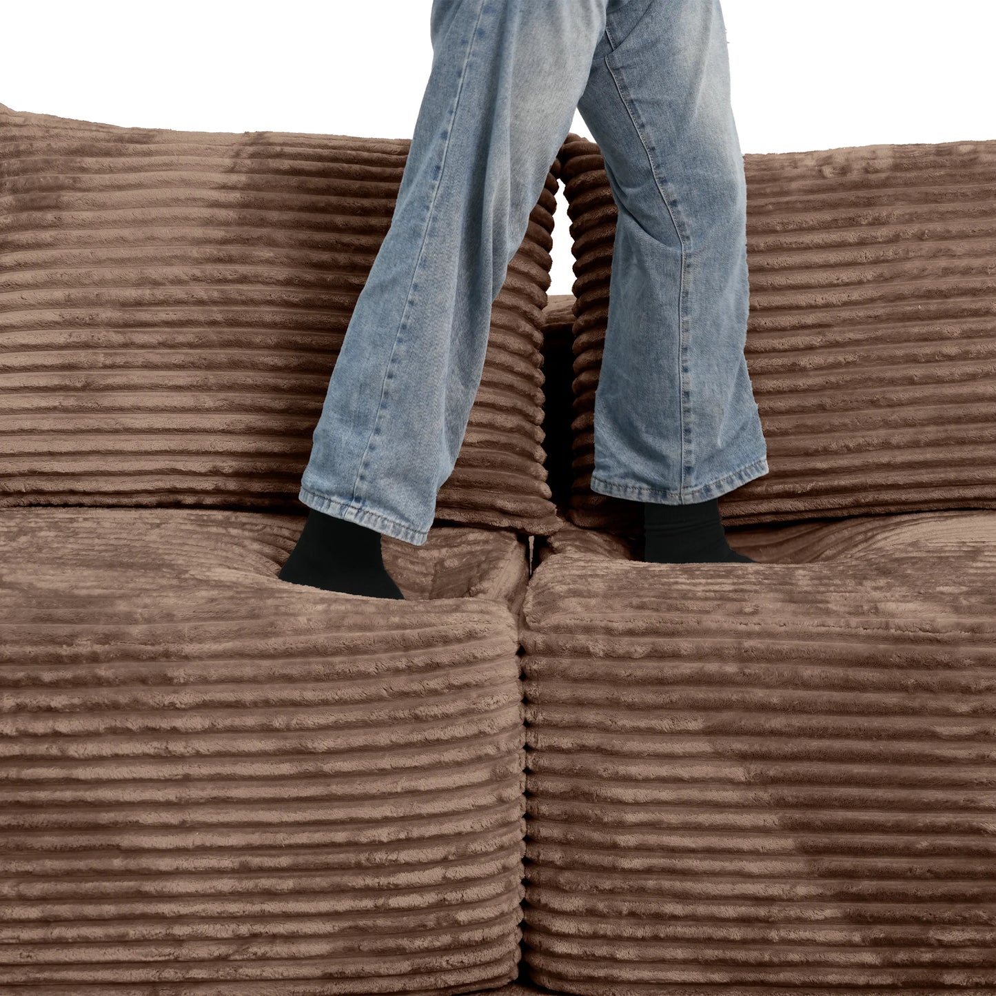 Sofás seccionales Matrix Nook | Sofás seccionales en forma de L de 3 piezas en pana marrón de 3 plazas