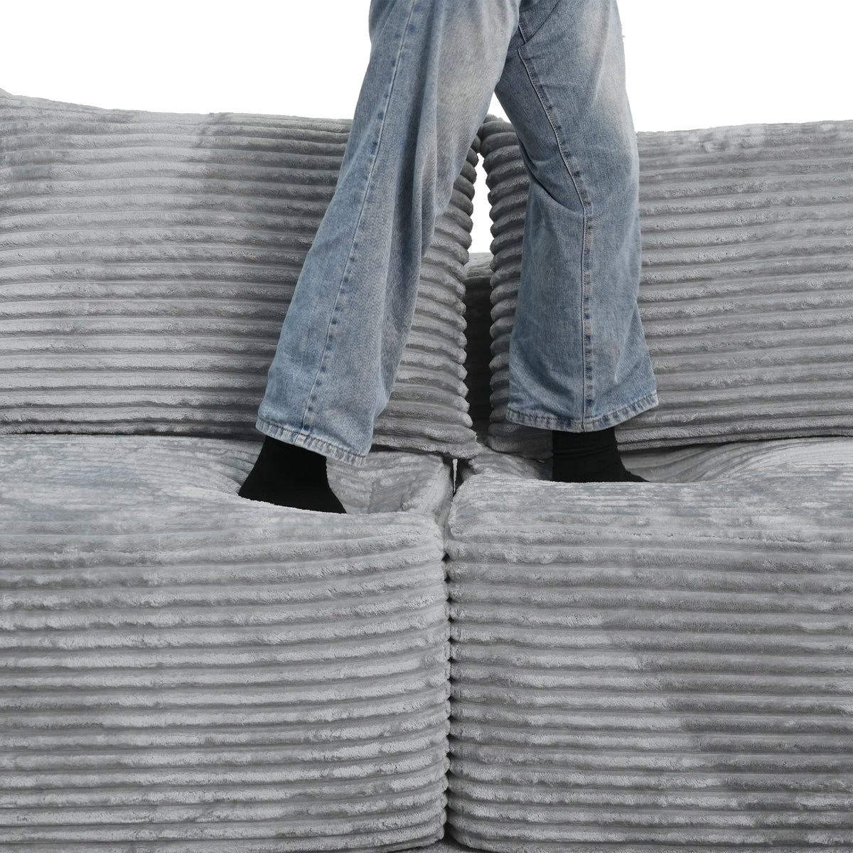 Matrix Nook Sectional Sofas | 2-Piece Corduroy Light Grey L-Shaped Sectionals 2-Seater