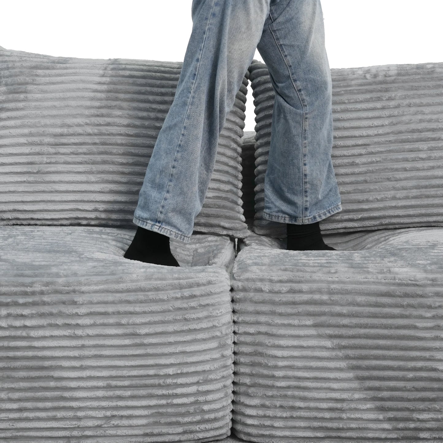 Sofás seccionales Matrix Nook | Sofás seccionales de 3 piezas en forma de L de pana gris claro de 3 plazas