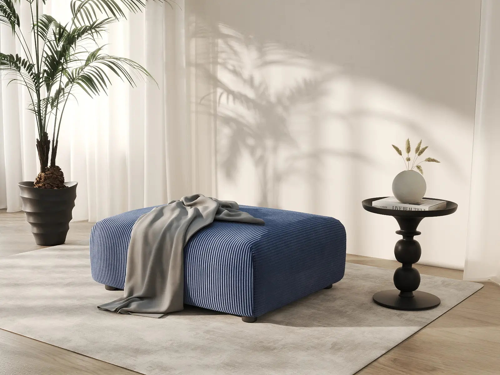 Puf Matrix en Pana Azul | 1 Pieza (Incluye 1 Puf), Acento para Sala de Estar, Fácil de Limpiar, Estilo Moderno