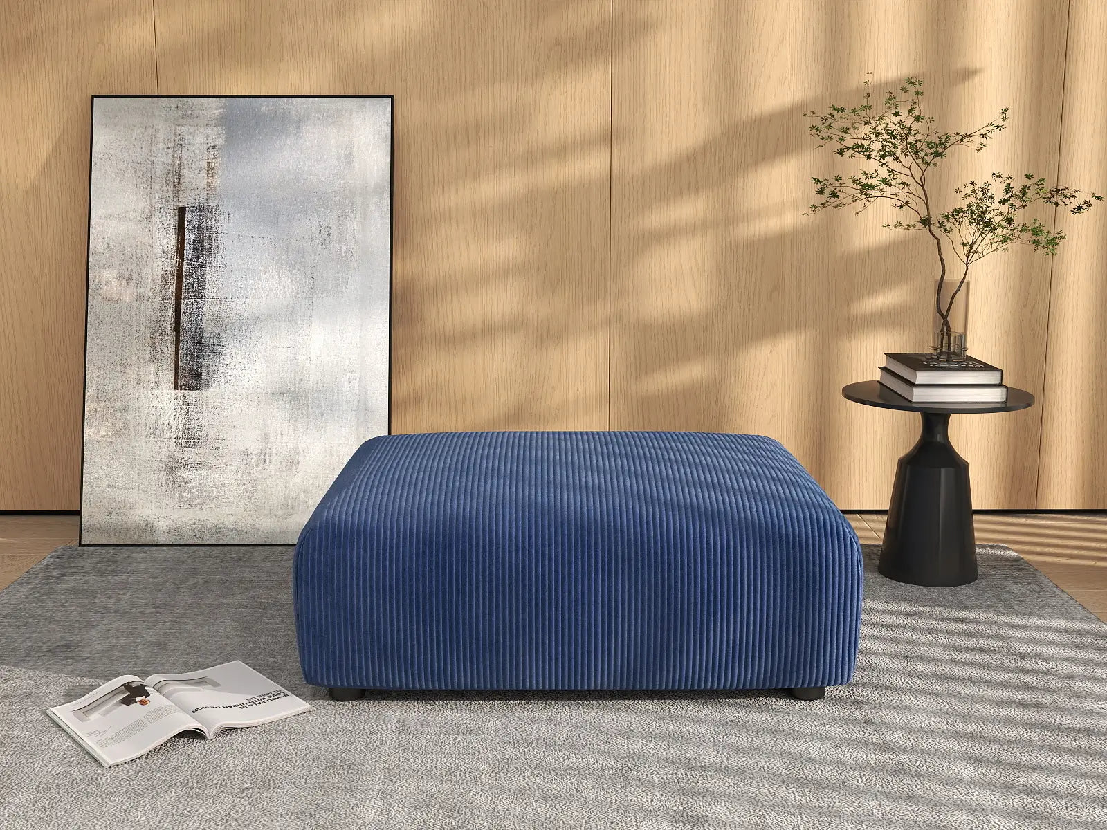 Puf Matrix en Pana Azul | 1 Pieza (Incluye 1 Puf), Acento para Sala de Estar, Fácil de Limpiar, Estilo Moderno