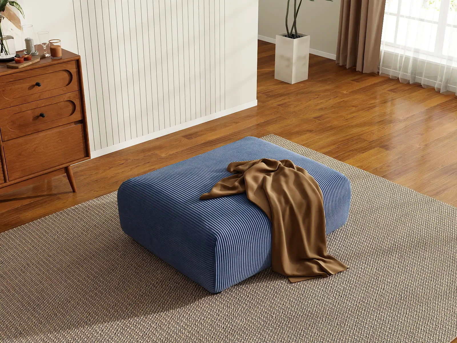 Puf Matrix en Pana Azul | 1 Pieza (Incluye 1 Puf), Acento para Sala de Estar, Fácil de Limpiar, Estilo Moderno