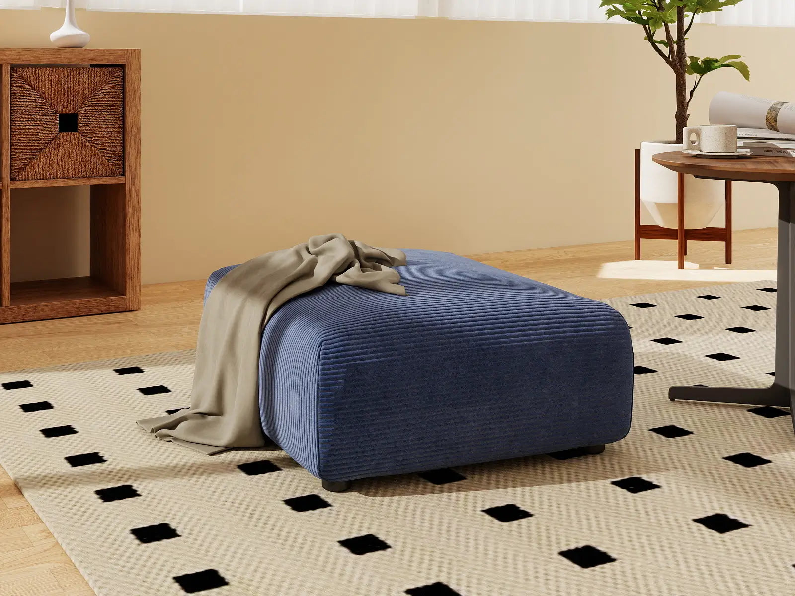 Puf Matrix en Pana Azul | 1 Pieza (Incluye 1 Puf), Acento para Sala de Estar, Fácil de Limpiar, Estilo Moderno