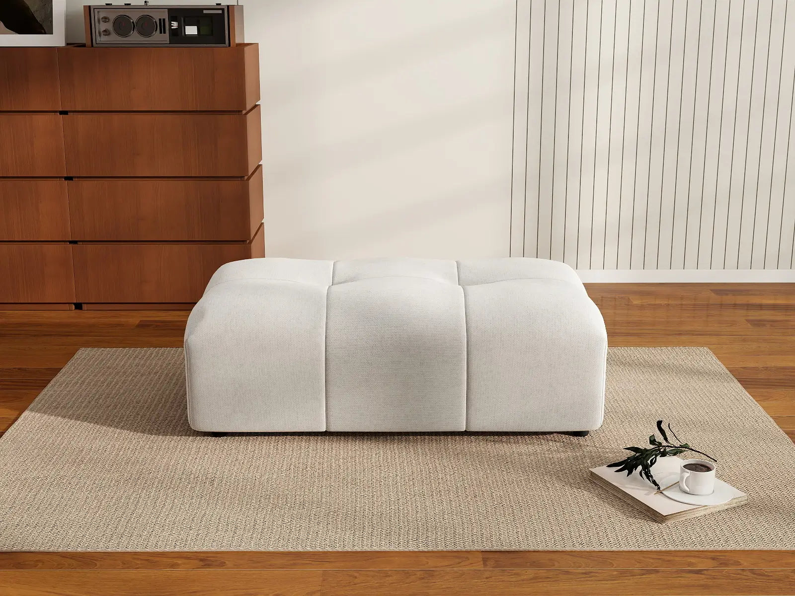 Puf Matrix de lino blanco | 1 pieza (incluye 1 puf), diseño modular