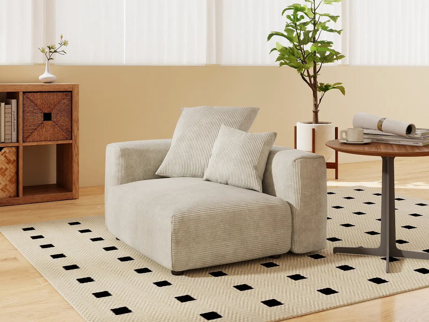 Matrix Modern Modular Sofas Covers | Beige Corduroy Sofa Cover for Side Seat