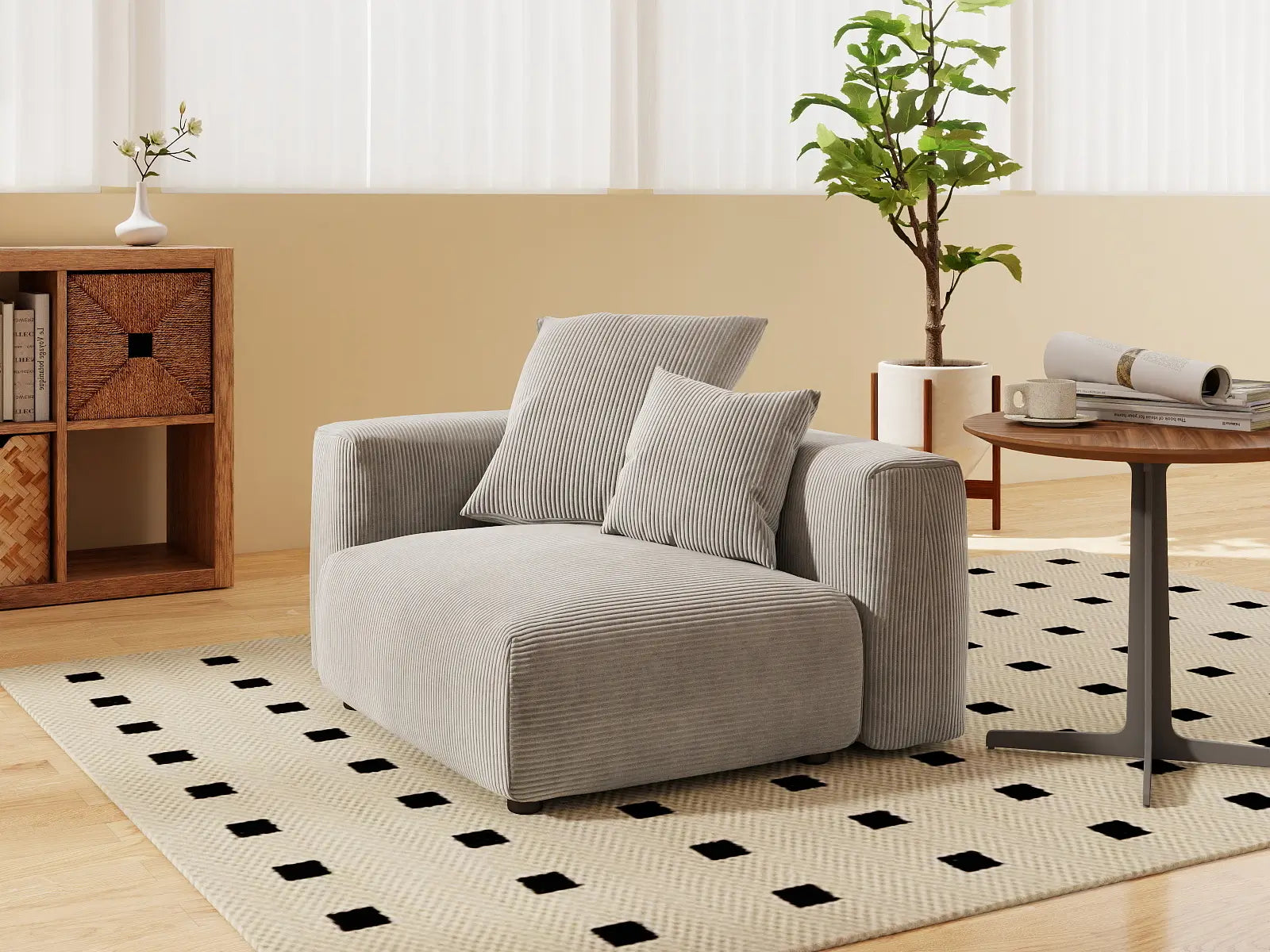 Sofá individual Matrix de 1 plaza gris | 1 pieza, tejido de pana, decorativo para sala de estar, fundas de cojín lavables