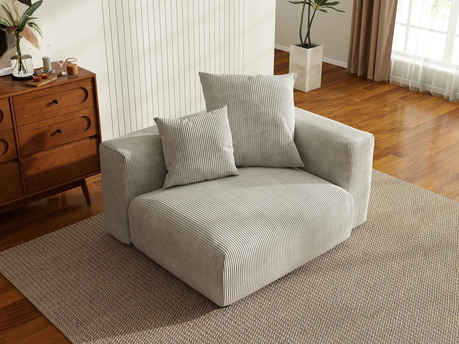 Sofá individual Matrix de 1 plaza gris | 1 pieza, tejido de pana, decorativo para sala de estar, fundas de cojín lavables