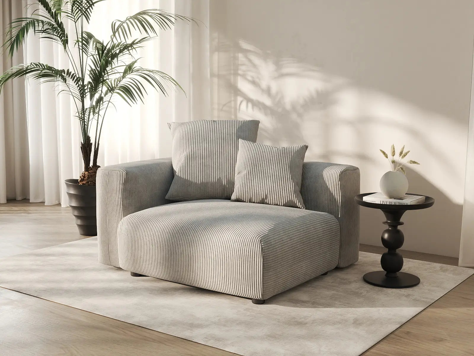 Sofá individual Matrix de 1 plaza gris | 1 pieza, tejido de pana, decorativo para sala de estar, fundas de cojín lavables